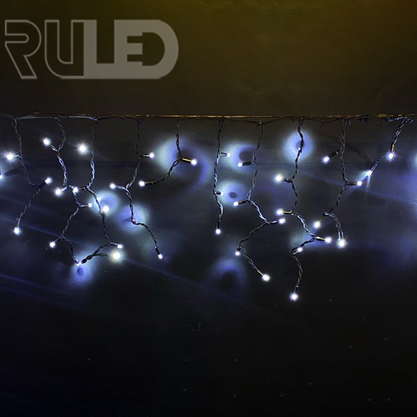 Гирлянда бахрома RULED PREMIUM (120LED, 3х0,6м, IP67, черный провод каучук) белый - фото 1 - от производителя RULED