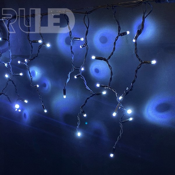 Гирлянда бахрома RULED PREMIUM (120LED, 3х0,6м, IP67, черный провод каучук) белый - фото 2 - от производителя RULED