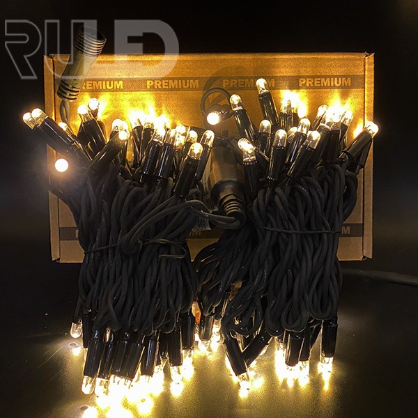 Уличная гирлянда нить RULED PREMIUM (100LED, 10 м, IP67, черный провод каучук) теплый белый  - фото 1 - от производителя RULED