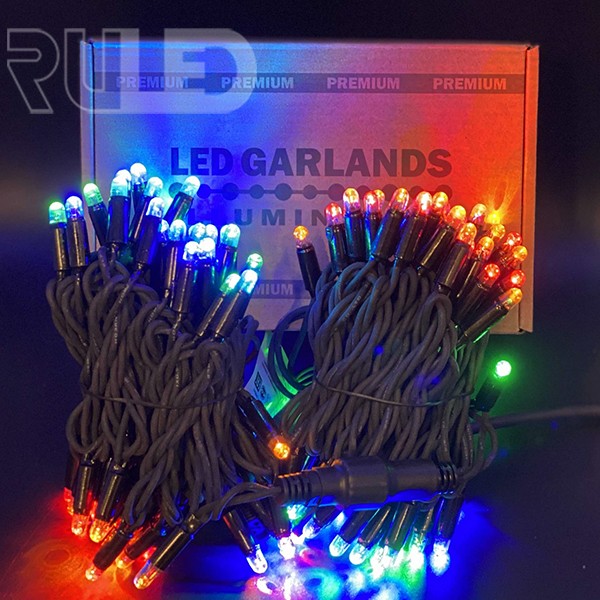 Уличная гирлянда нить RULED PREMIUM (100LED, 10 м, IP67, черный провод каучук) разноцветная - фото 1 - от производителя RULED