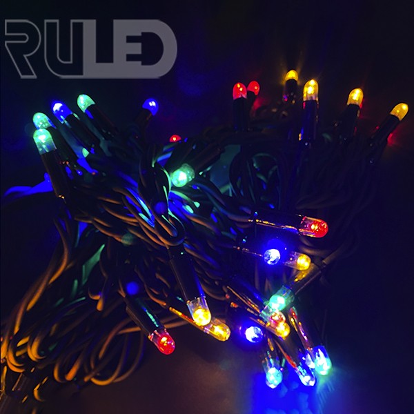 Уличная гирлянда нить RULED PREMIUM (100LED, 10 м, IP67, черный провод каучук) разноцветная флеш - фото 5 - от производителя RULED