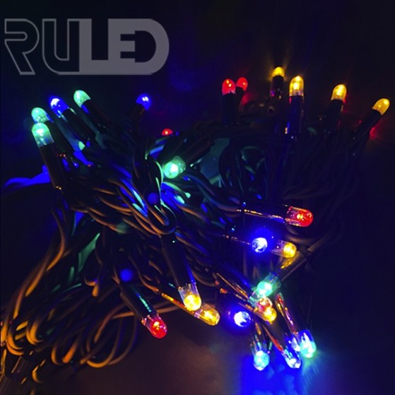 Уличная гирлянда нить RULED PREMIUM (100LED, 10 м, IP67, черный провод каучук) разноцветная флеш - фото 5 - от производителя RULED