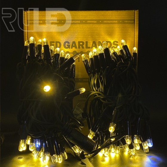 Уличная гирлянда нить RULED PREMIUM (100LED, 10 м, IP67, черный провод каучук) теплый белый вспышки белый - фото 4 - от производителя RULED