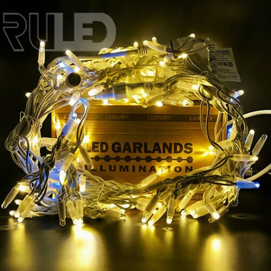 Гирлянда бахрома RULED LUXURY (150LED, 3х0,7м, IP67, белый провод каучук) теплый белый вспышки белый - фото 7 - от производителя RULED