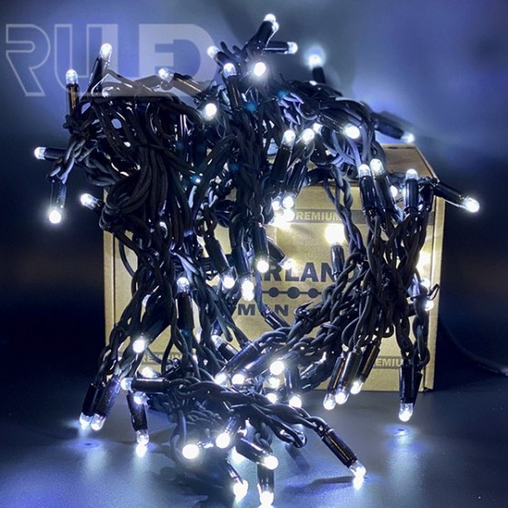Уличная гирлянда нить RULED PREMIUM (100LED, 10 м, IP67, черный провод каучук) белый вспышки белый - фото 4 - от производителя RULED
